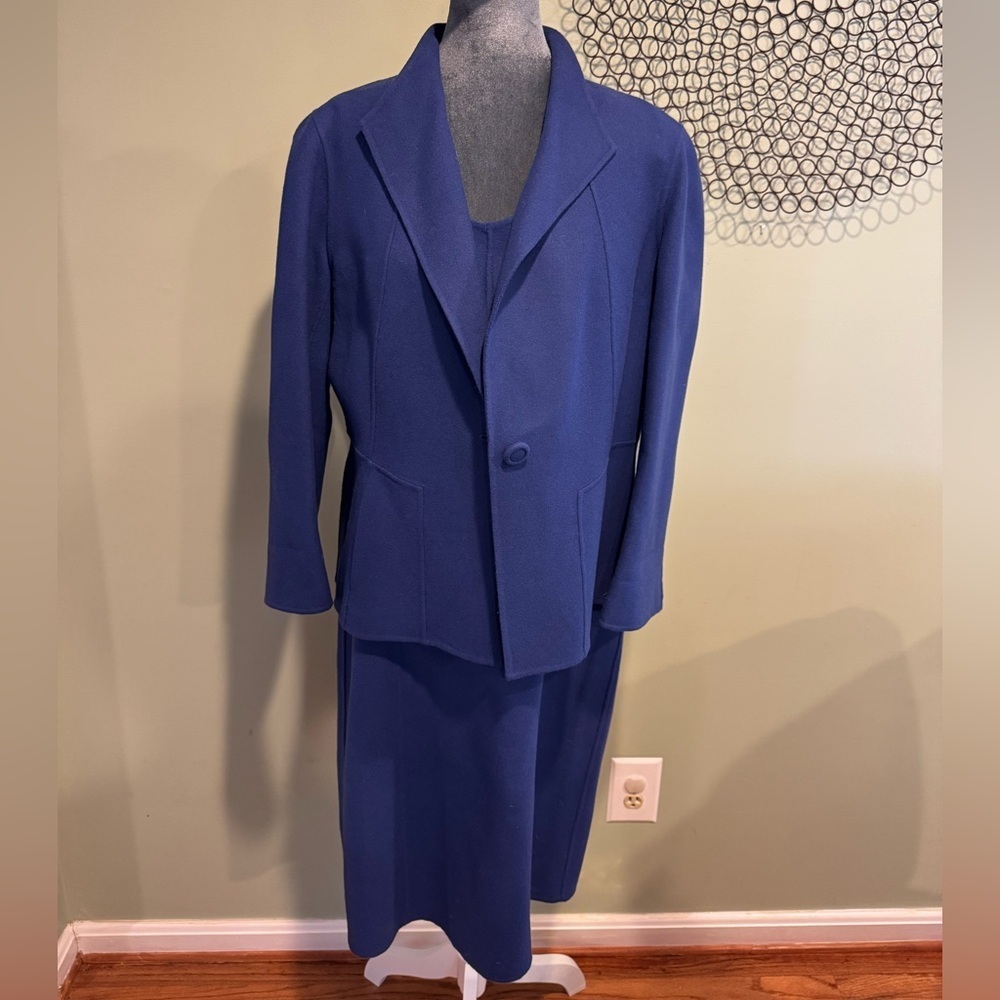 Talbots Petites 16P 100% Wool Blue Skirt Suit Set Blazer Dress Career